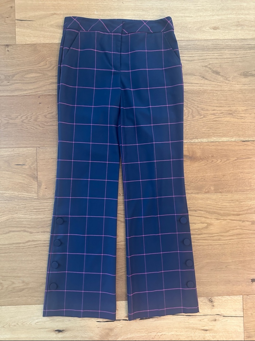 Trina Turk Navy Pants with Pink Windowpane Stripe